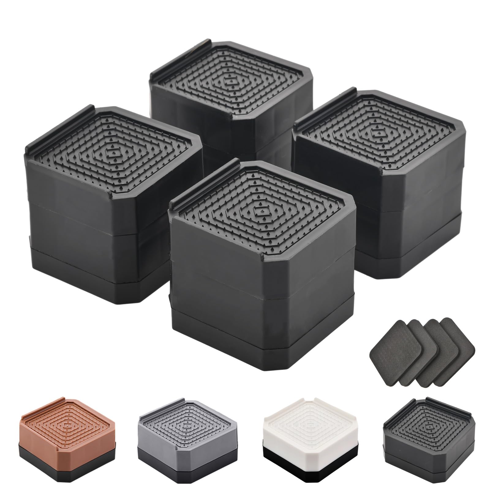 EclatBain front view of four black risers showing sleek durable finish and easy installation