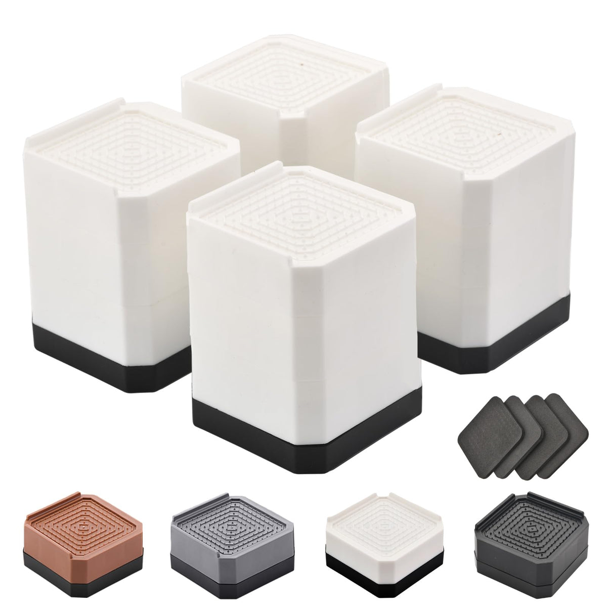EclatBain front packaging showing white bed risers and included parts, adds storage