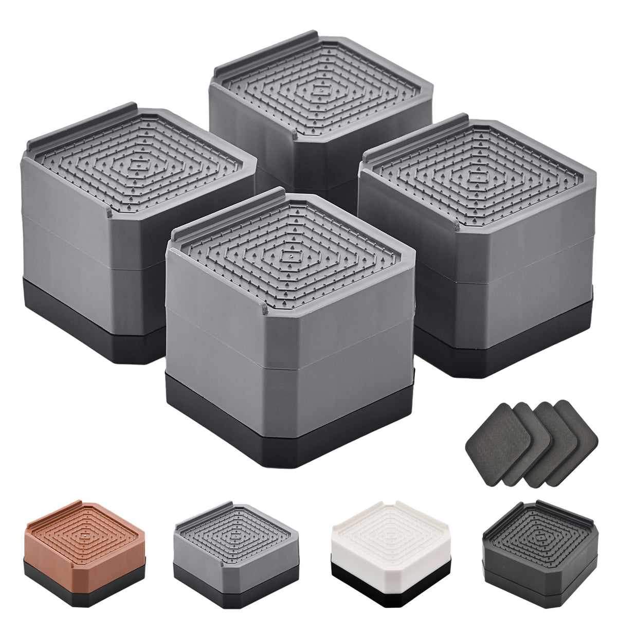 EclatBain front view of four gray risers showing compact packaging and durability