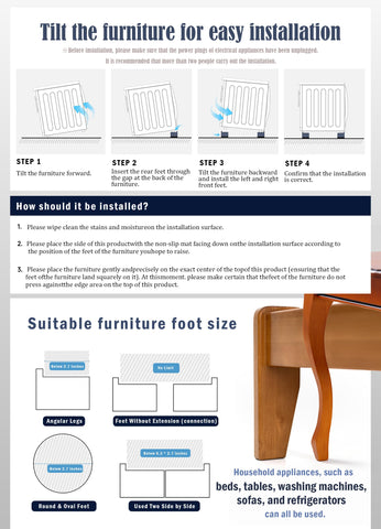 EclatBain showing a furniture leg inserted into riser for simple installation