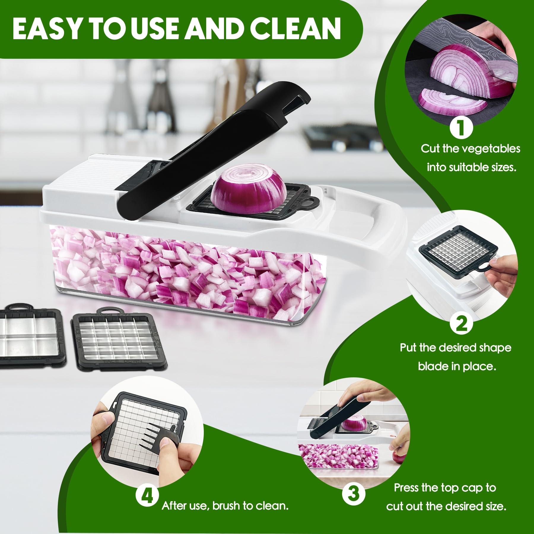 ECLENYES in use on countertop with non-slip base improving stability during slicing
