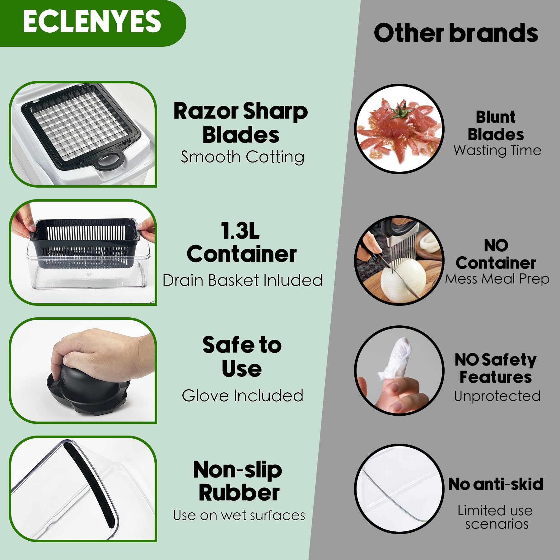ECLENYES size comparison with hand illustrating ergonomic grip and manageable footprint