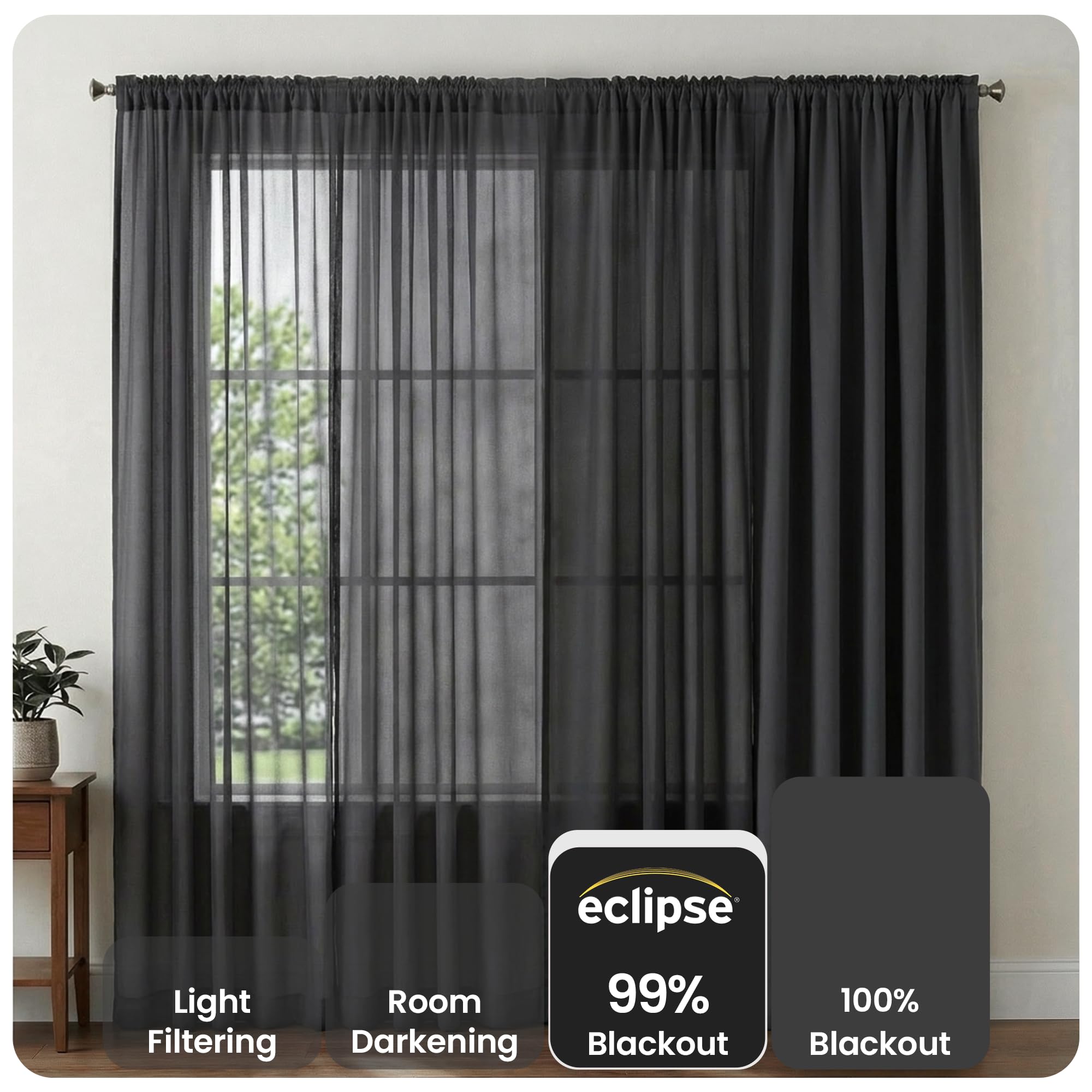Eclipse Kendall layered with sheer curtains showing versatile styling and adjustable light control