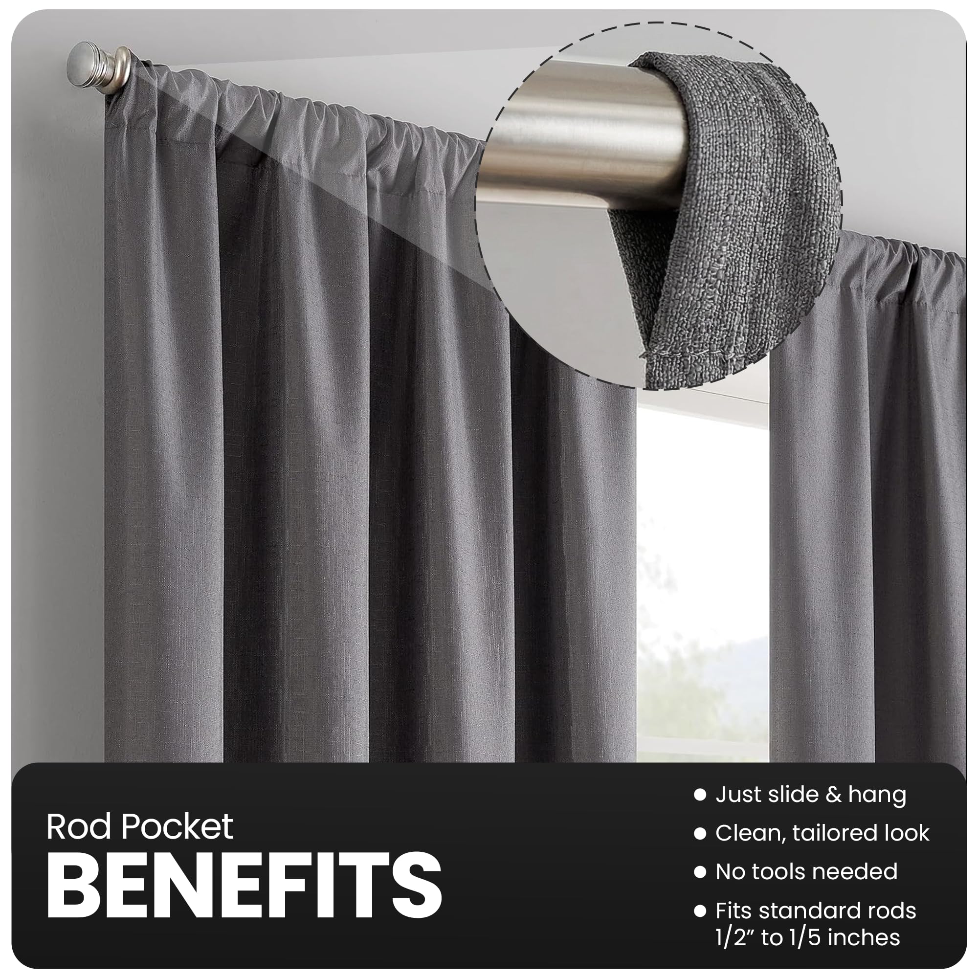 Eclipse Kendall rod pocket detail demonstrating easy slide-on installation and neat finish