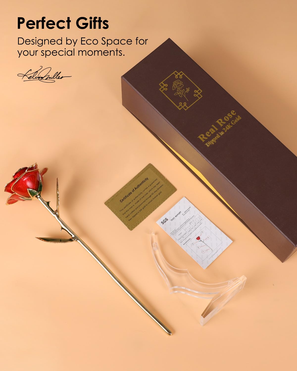 ECO SPACE rose on a bedside table adding a luxe decorative accent