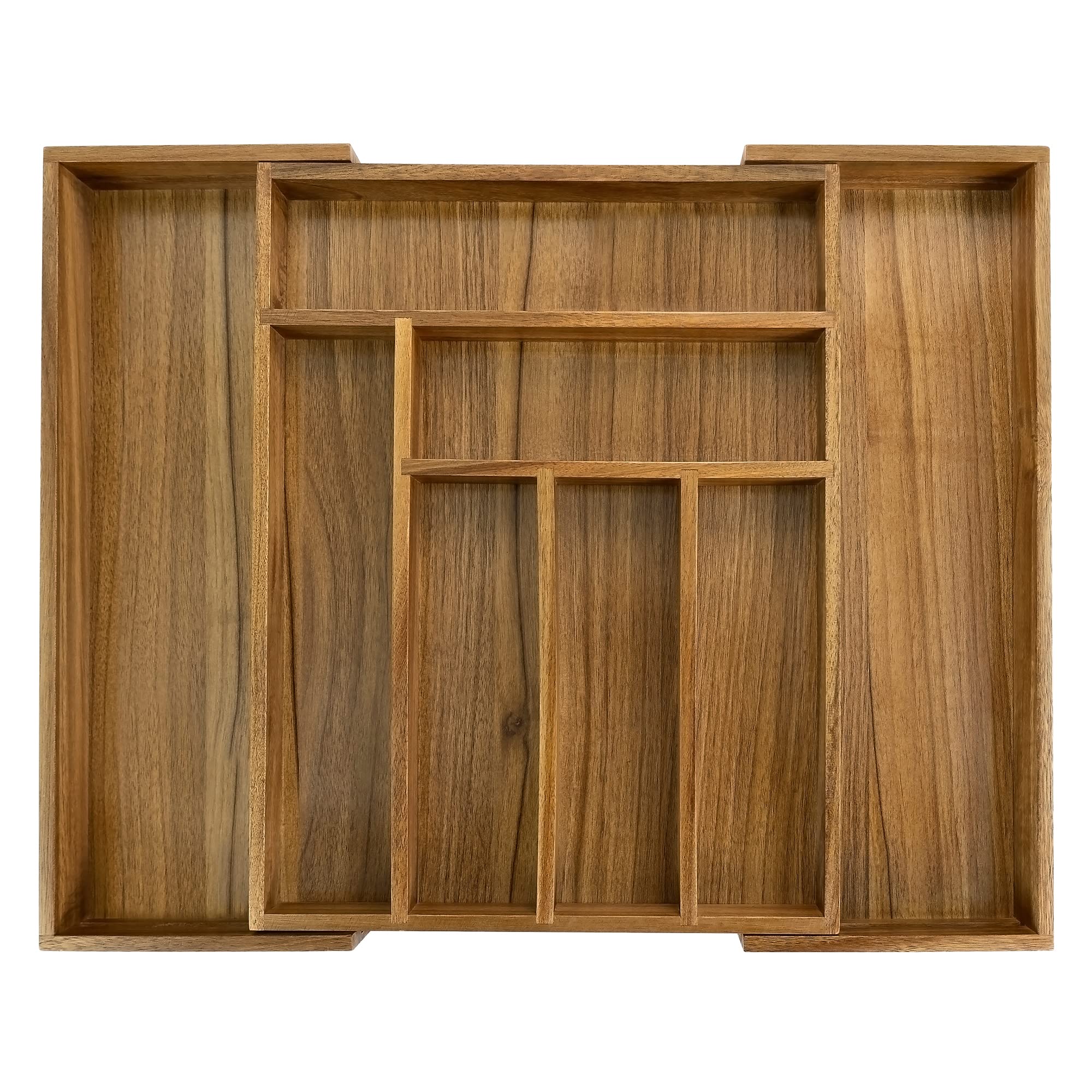 EcoFives acacia front view showing elegant organizer and tidy compartments for fast access