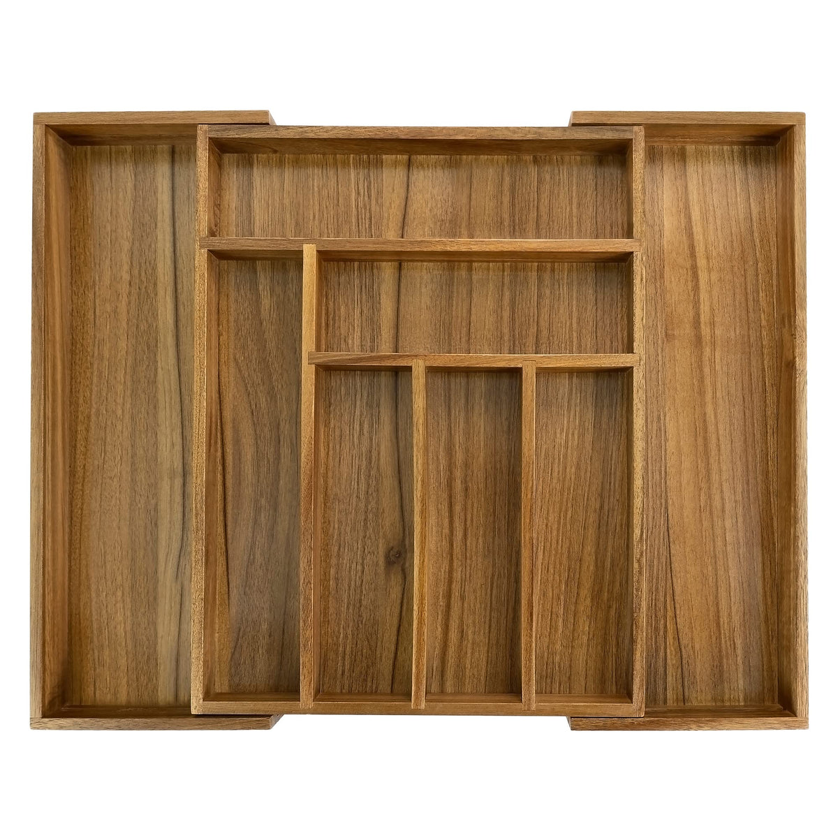 EcoFives acacia front view showing elegant organizer and tidy compartments for fast access