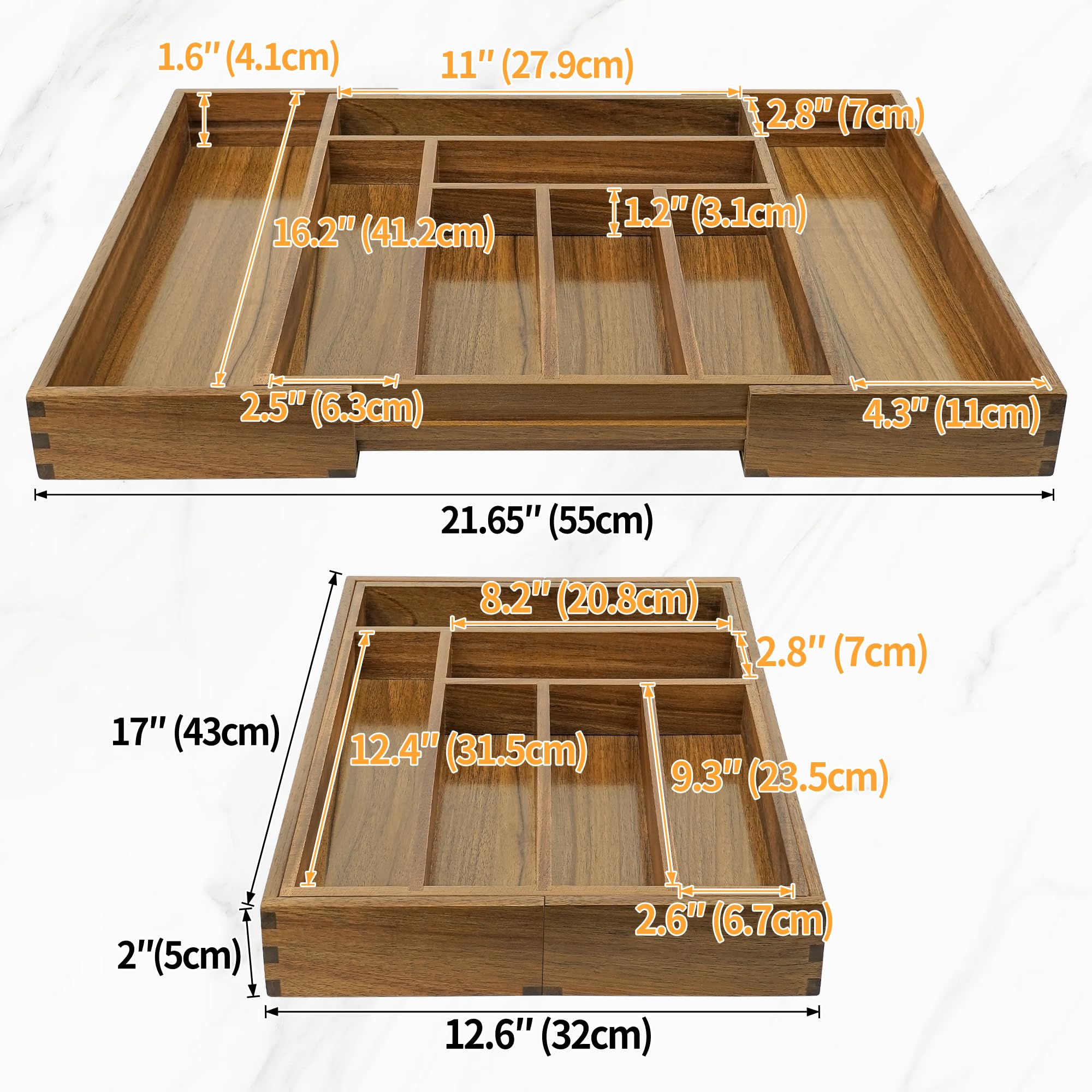 EcoFives acacia installed in a kitchen drawer showing space-saving, low-profile fit