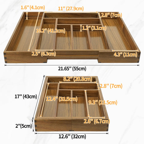 EcoFives acacia installed in a kitchen drawer showing space-saving, low-profile fit