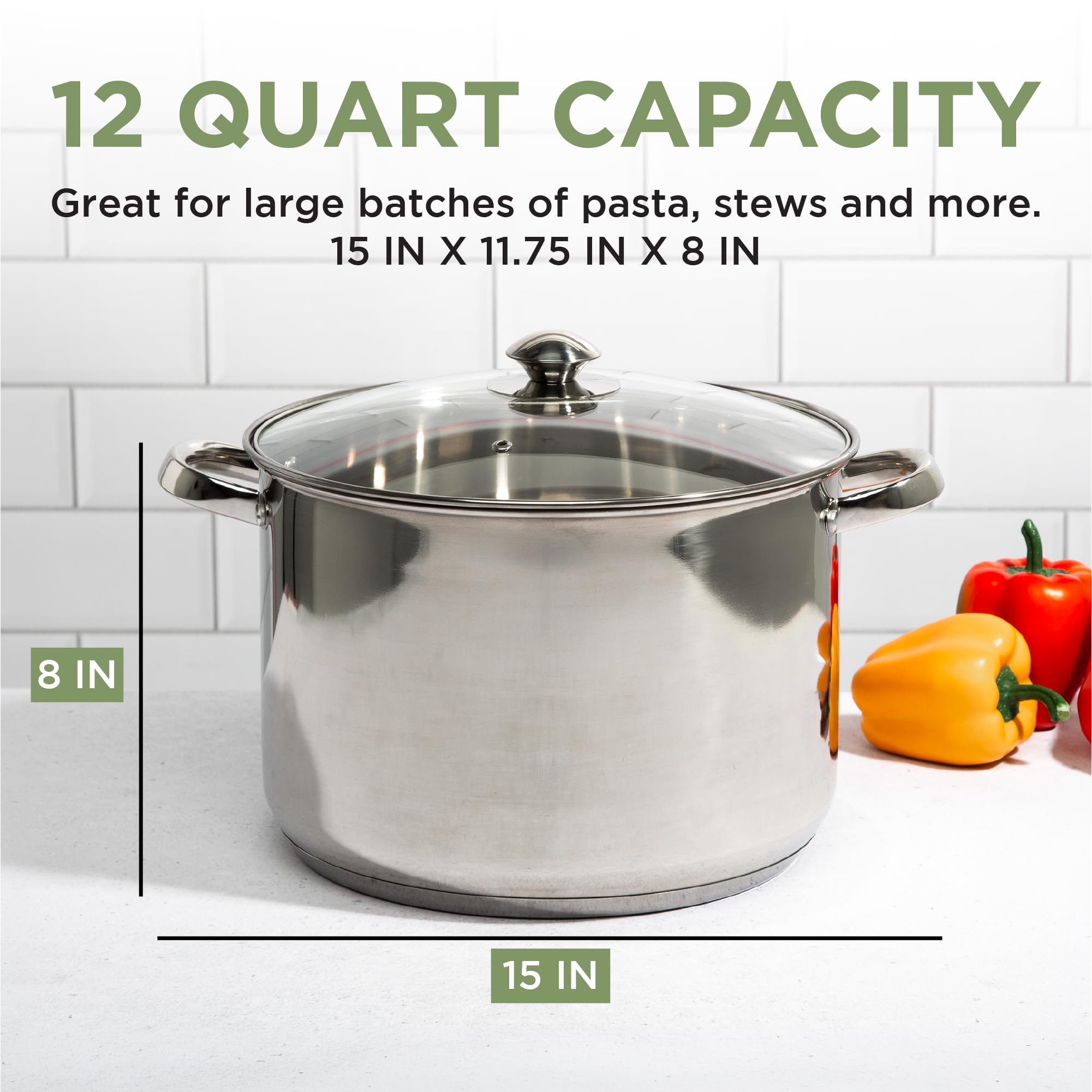 Ecolution pot full of pasta showing large 12-quart capacity for family meals
