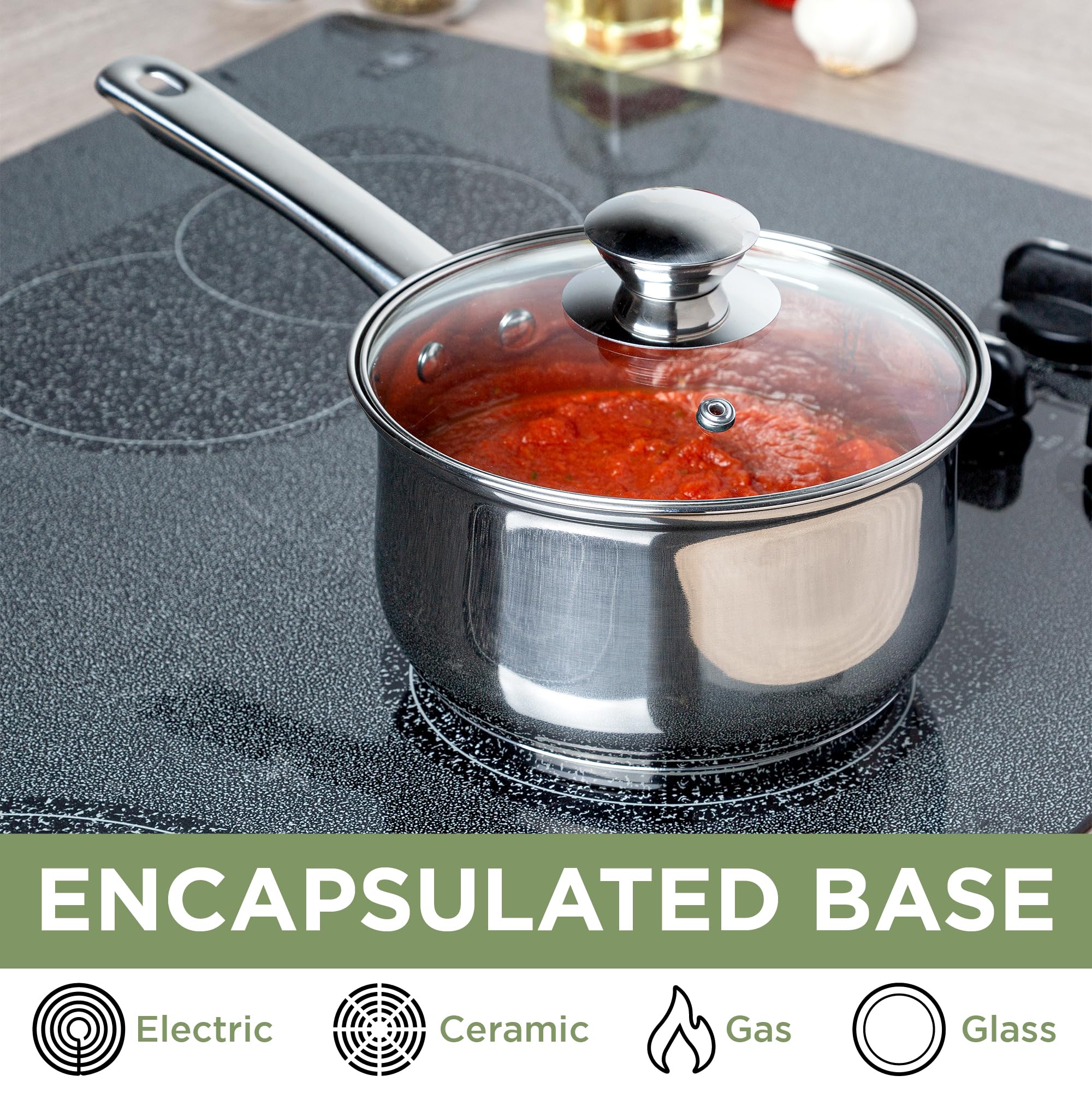 Ecolution view of encapsulated base illustrating layered construction for faster even heating