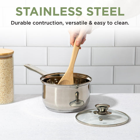 Ecolution riveted stainless steel handle detail providing secure grip and safe transfer benefit
