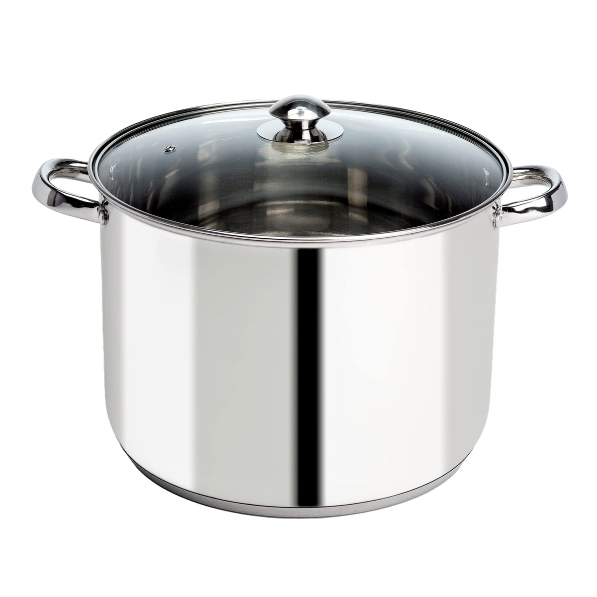 Ecolution stock pot front view showing polished finish and lid, reliable capacity benefit