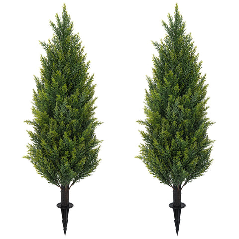 ECOLVANT front view of two cedar topiary trees showing neat entrance symmetry