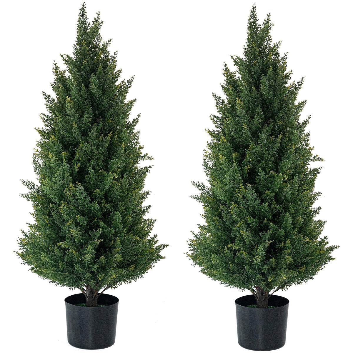 ECOLVANT front view of two 3-foot topiary trees showing ready-to-display greenery