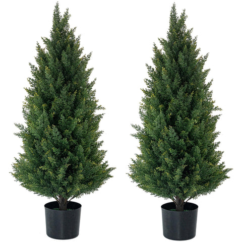 ECOLVANT front view of two 3-foot topiary trees showing ready-to-display greenery