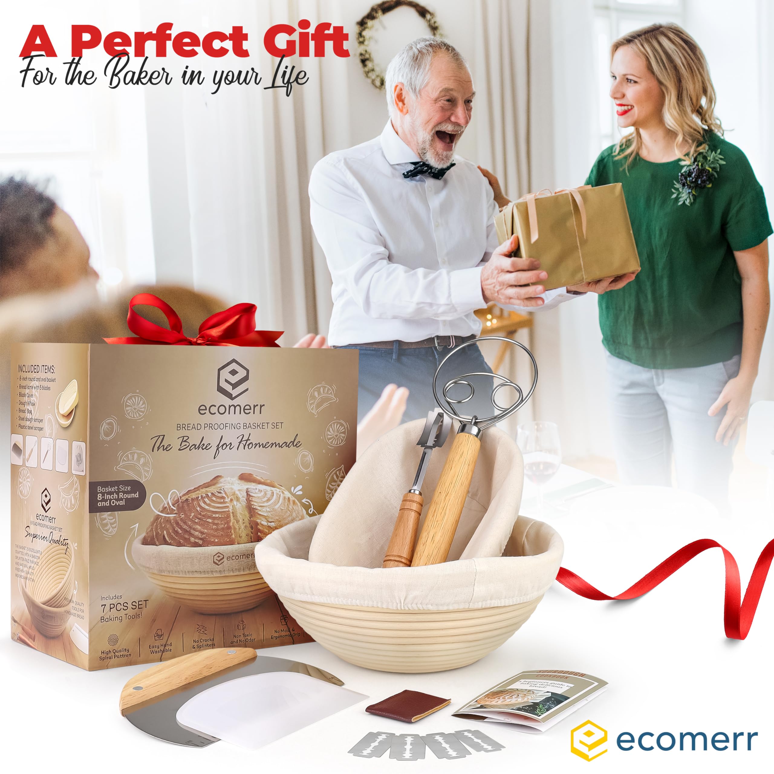 Ecomerr lifestyle kitchen scene with baskets in use showing artisan baking enjoyment