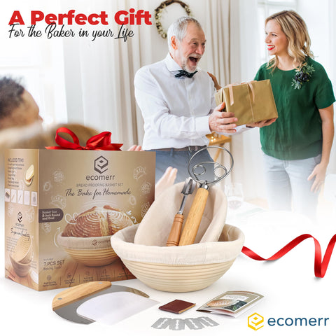Ecomerr lifestyle kitchen scene with baskets in use showing artisan baking enjoyment