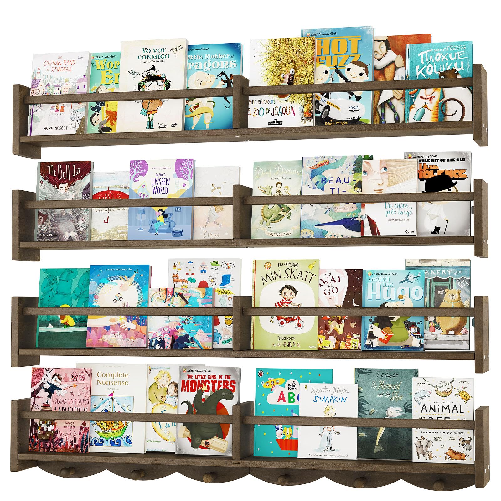 ECOOCE front view of 34-inch shelves showing organized books and decor, space-saving benefit