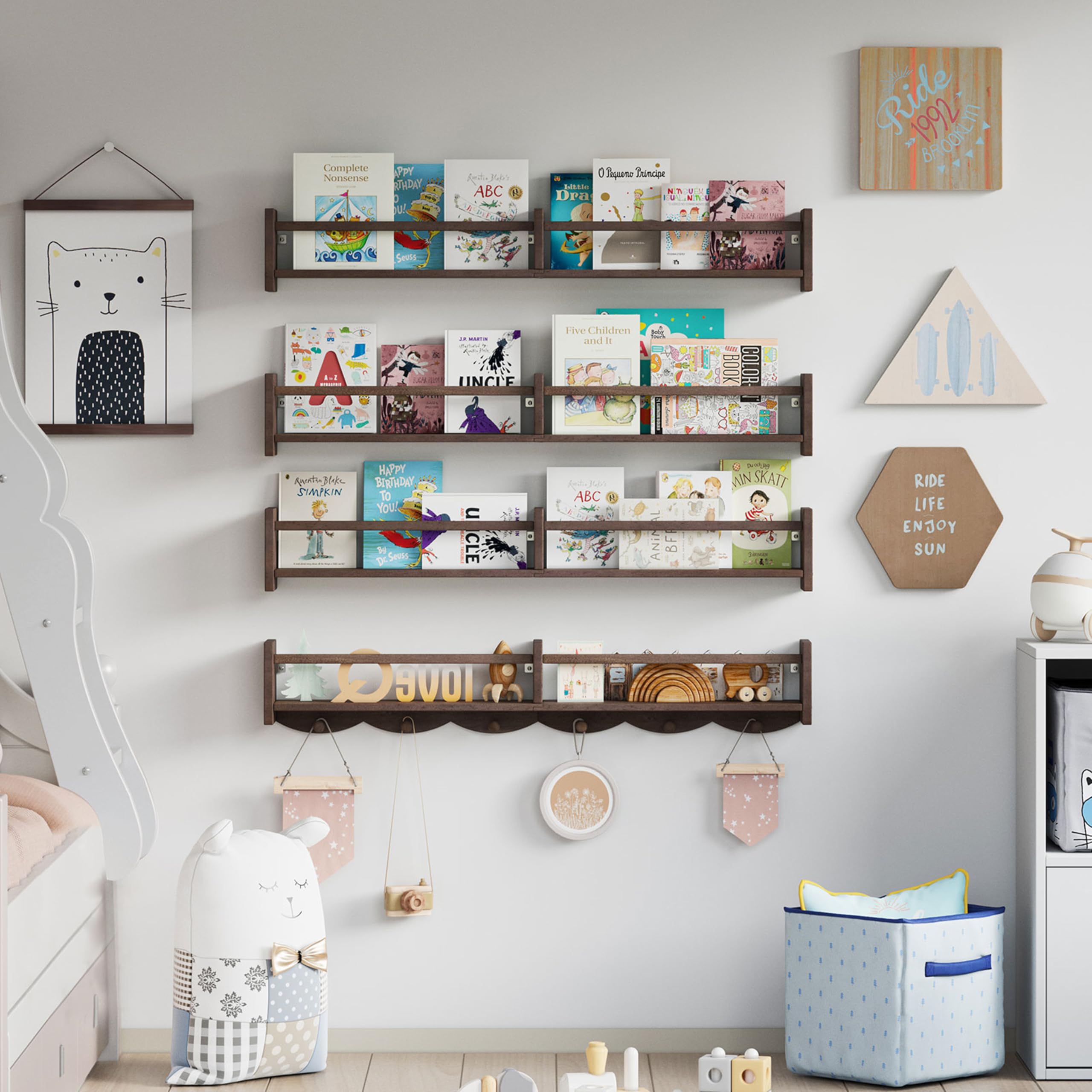 ECOOCE shelf loaded with books and toys for easy child access and neat display