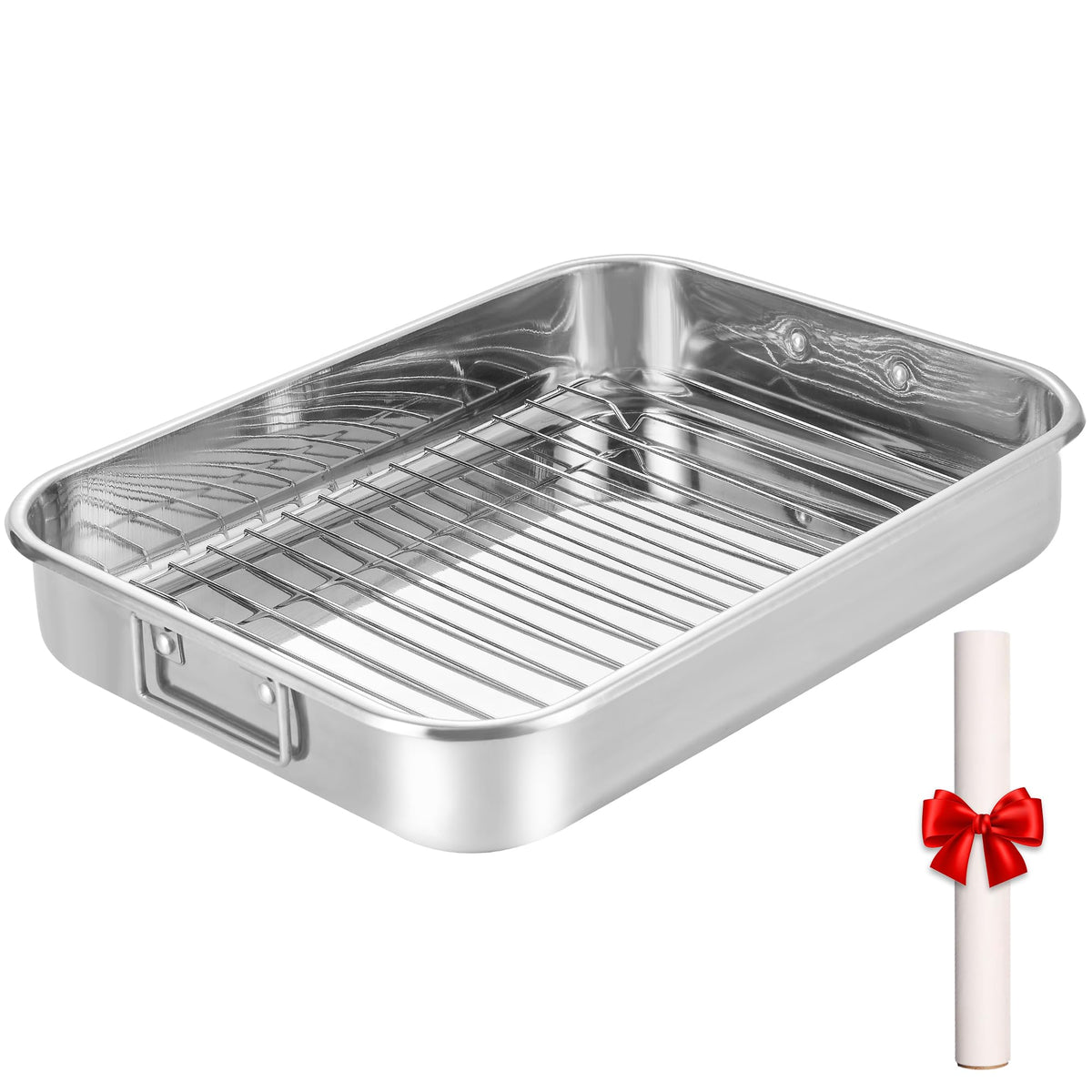ecookware by lgx front view of stainless roasting pan shows sturdy build and capacity