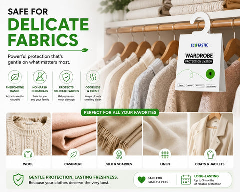 ECOTASTIC hanging trap in closet protecting clothes from moths