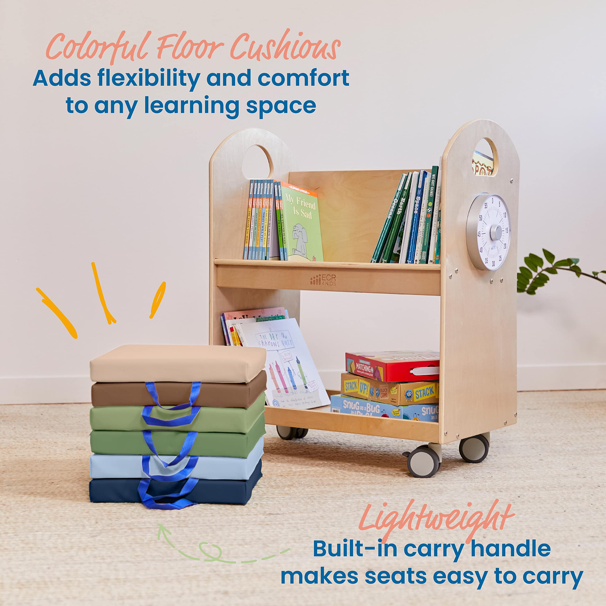 ECR4Kids sewn-in handle detail showing easy carrying for children benefit