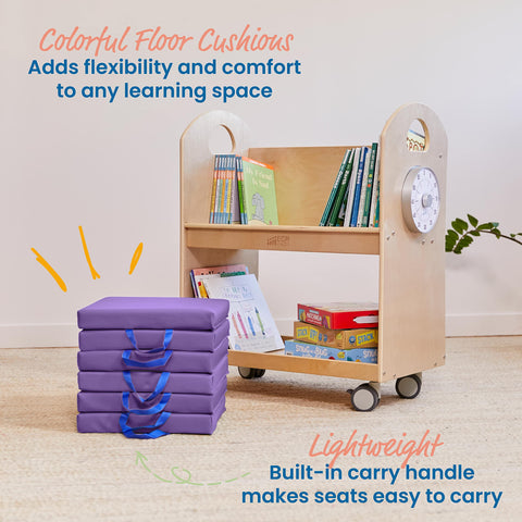 ECR4Kids stacked cushions saving floor space and keeping classroom organized benefit