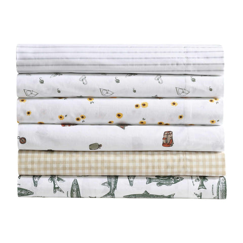 Eddie Bauer styled bedroom with sheet set conveying comfortable, crisp sleep