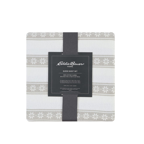 Eddie Bauer styled bedroom with Snowflake Fair Isle sheets adding cozy seasonal decor