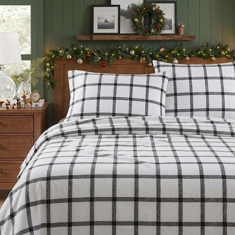 Eddie Bauer close-up of brushed flannel texture highlighting softness and warmth