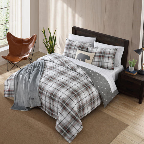 Eddie Bauer close-up flannel texture highlighting soft warmth