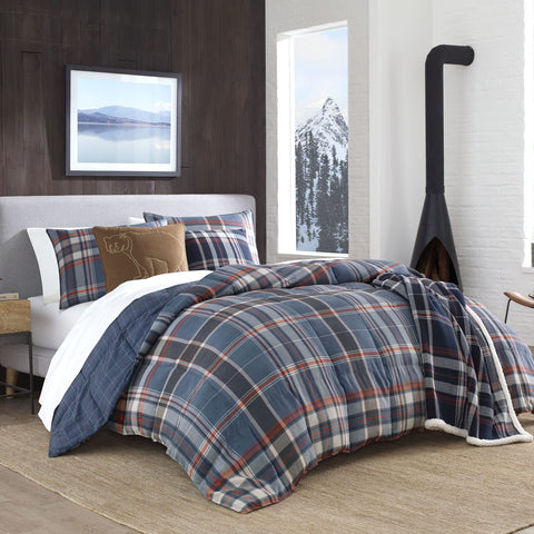 Eddie Bauer comforter on queen bed showing full-size coverage and fit