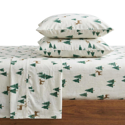 Eddie Bauer front view of Deer Hollow twin sheet set showing pattern and packaging benefit: ready-to-use