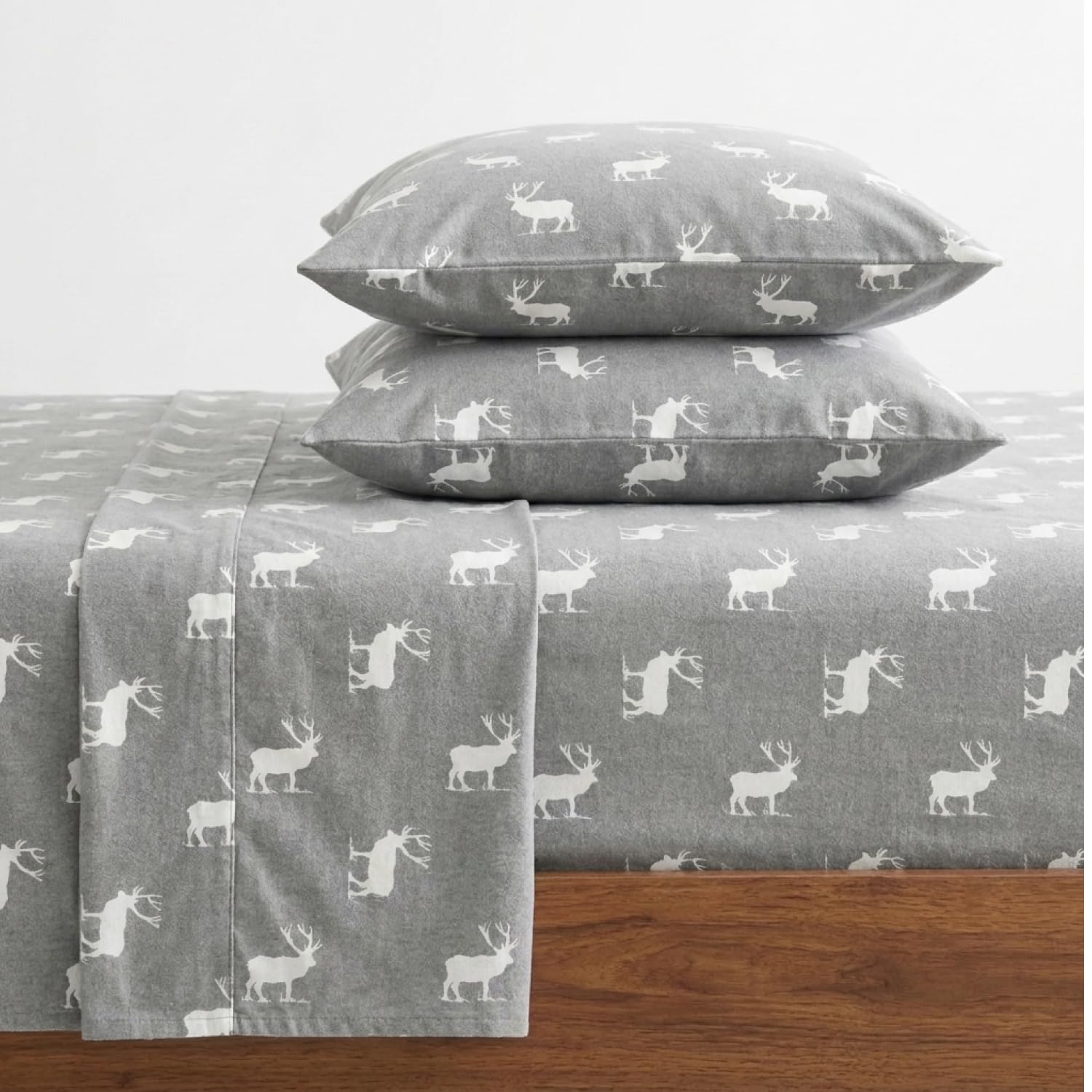 Eddie Bauer flat sheet front view showing clean finish and neutral grey tone providing cozy style