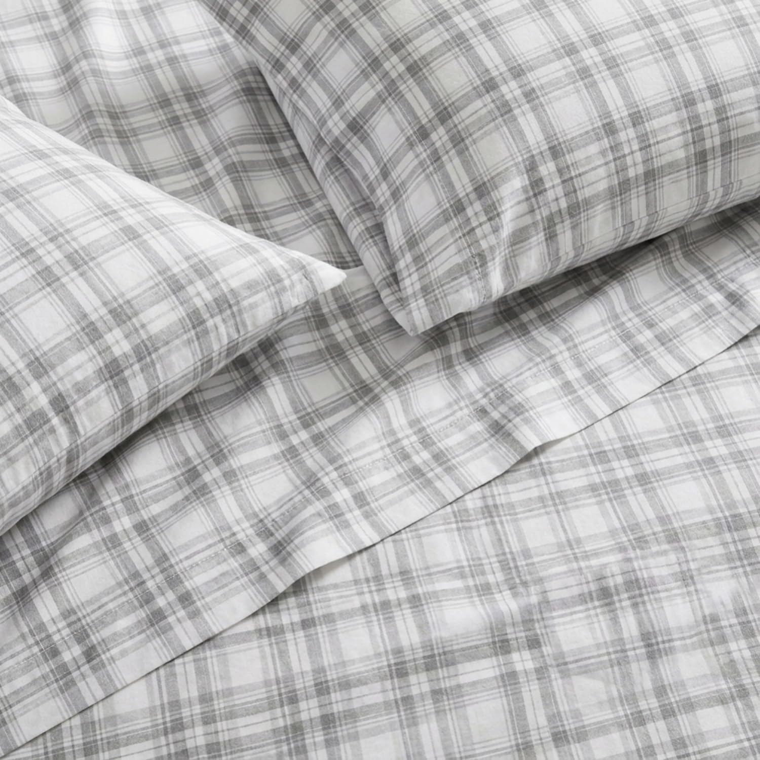 Eddie Bauer fitted sheet elastic edge detail showing secure snug fit benefit