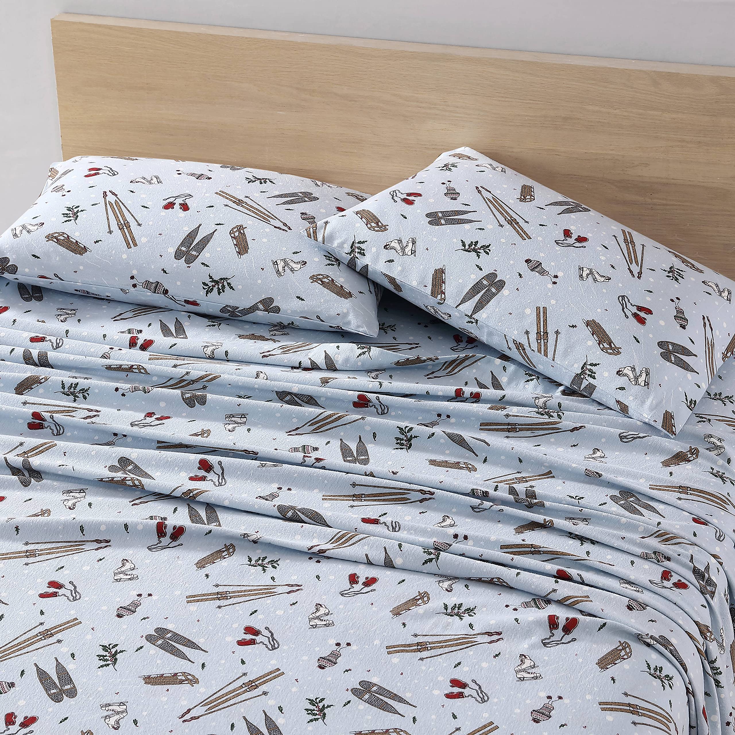 Eddie Bauer fitted sheet elastic detail showing secure, snug fit