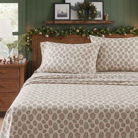 Eddie Bauer close-up of fitted sheet elastic demonstrating secure snug fit benefit