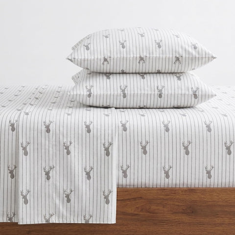 Eddie Bauer flannel sheets front packaging showing set and color benefit: clear contents
