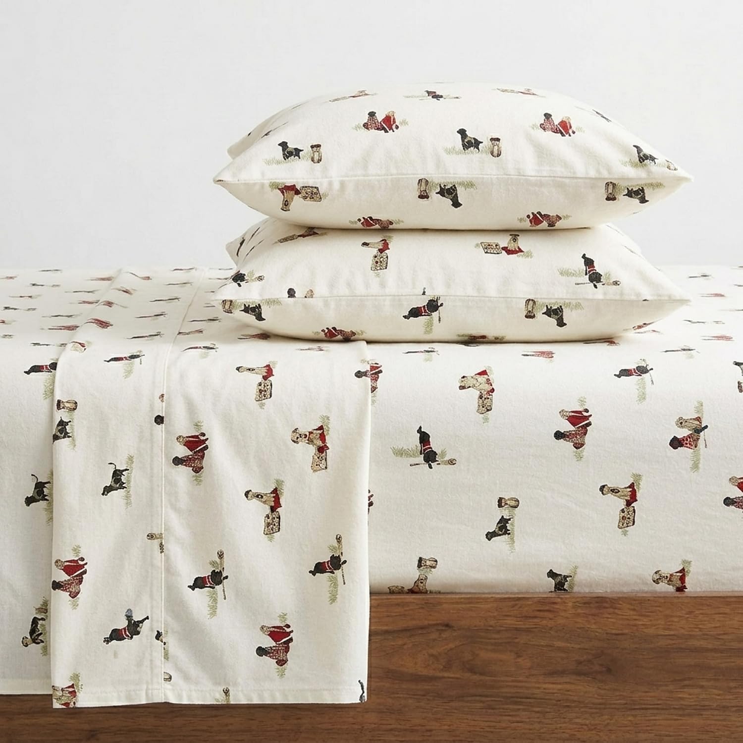 Eddie Bauer front view of twin flannel sheet set showing clean ivory look and comfort