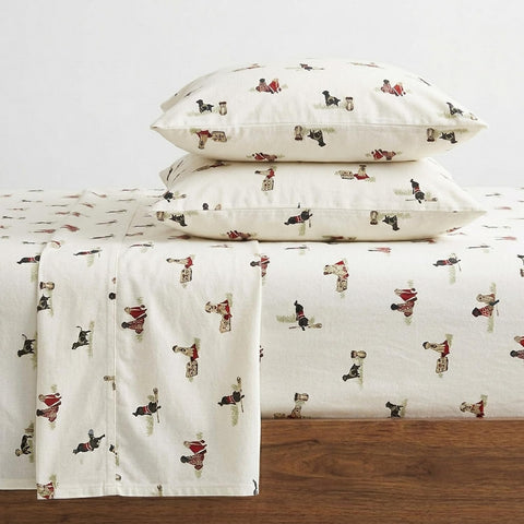 Eddie Bauer front view of twin flannel sheet set showing clean ivory look and comfort