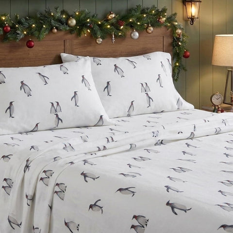 Eddie Bauer styled bed with flat sheet and pillowcases showing finished look