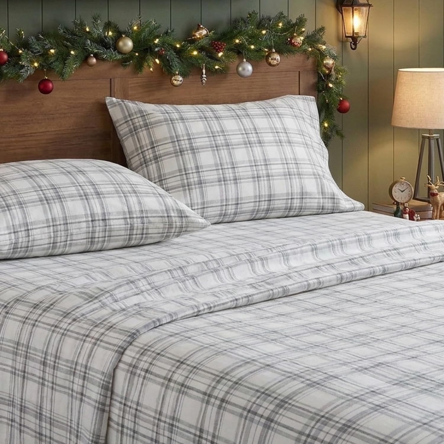 Eddie Bauer flat sheet spread on bed displaying smooth finish and easy-care appeal
