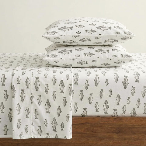 Eddie Bauer folded sheet set showing coordinated queen bedding and tidy presentation