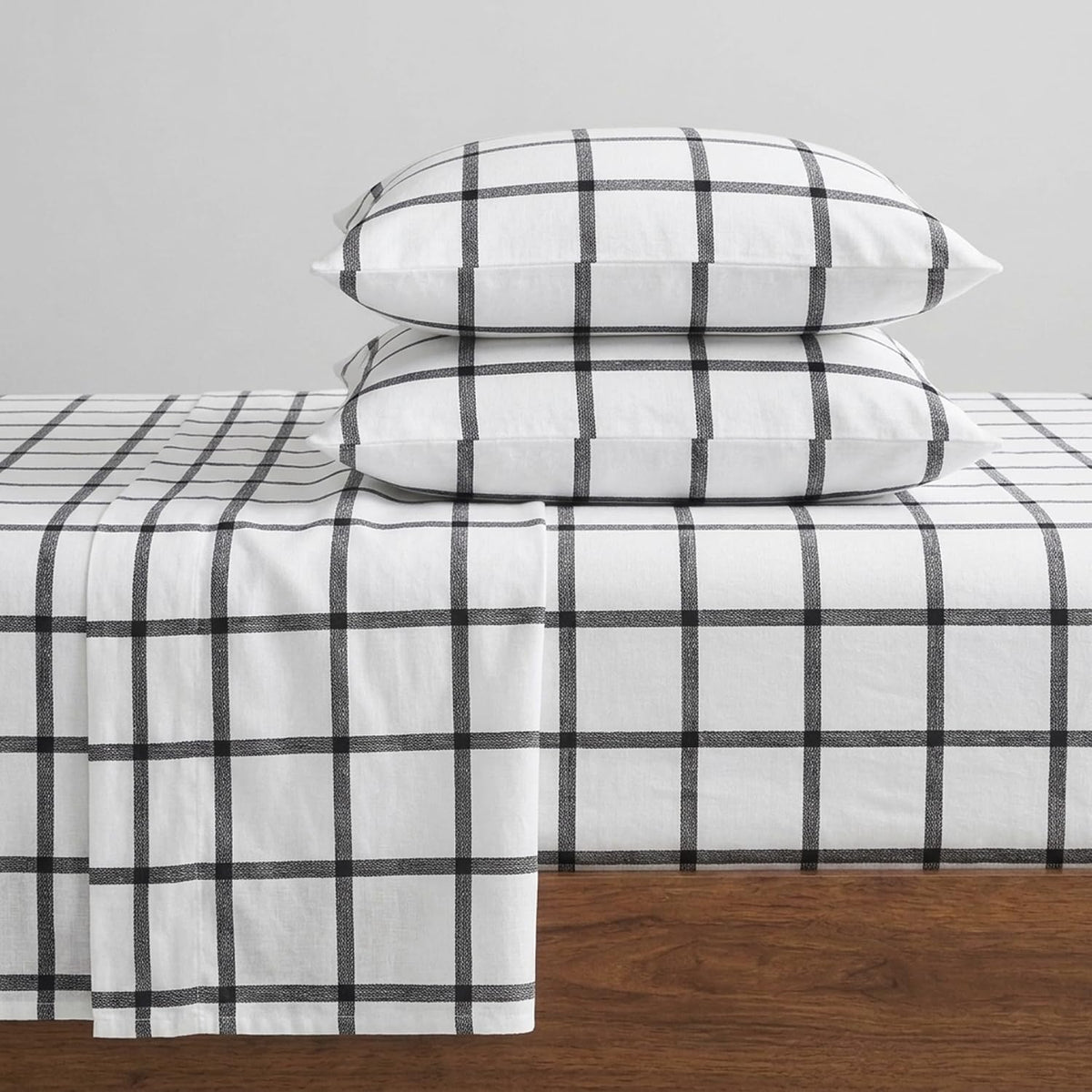 Eddie Bauer front view of bunkhouse plaid sheets showing cozy styling and pattern