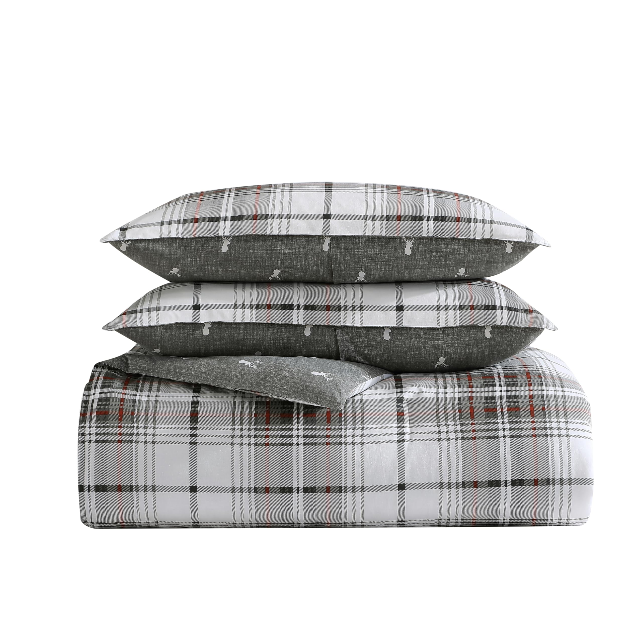 Eddie Bauer front view comforter on bed showcasing plaid warmth