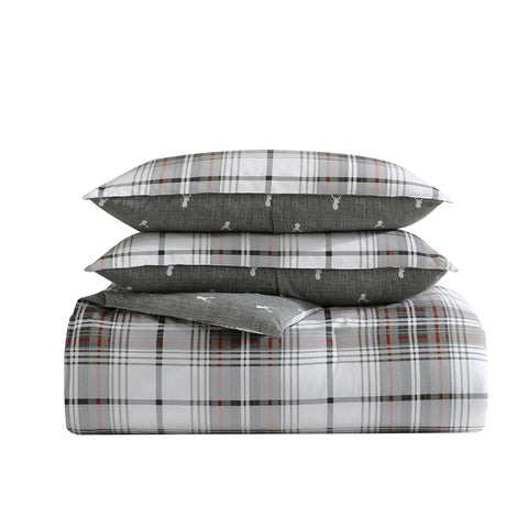 Eddie Bauer front view comforter on bed showcasing plaid warmth