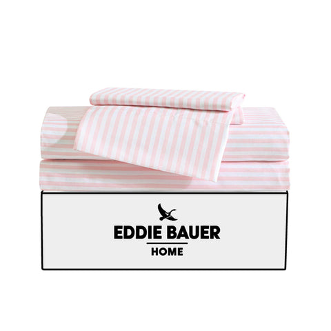 Eddie Bauer fitted sheet elastic edge detail demonstrating secure all-around fit