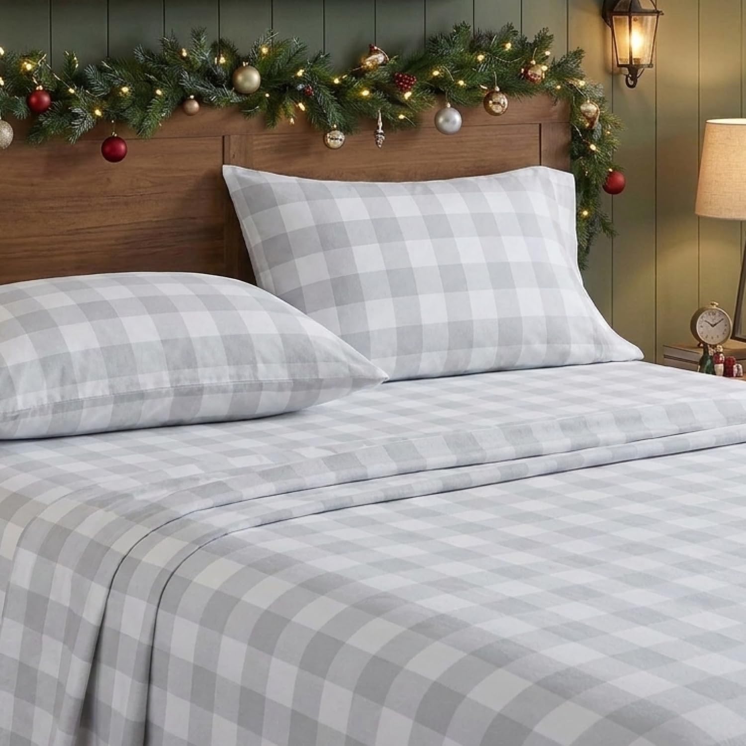 Eddie Bauer styled bed showing lakehouse plaid set adding rustic warmth