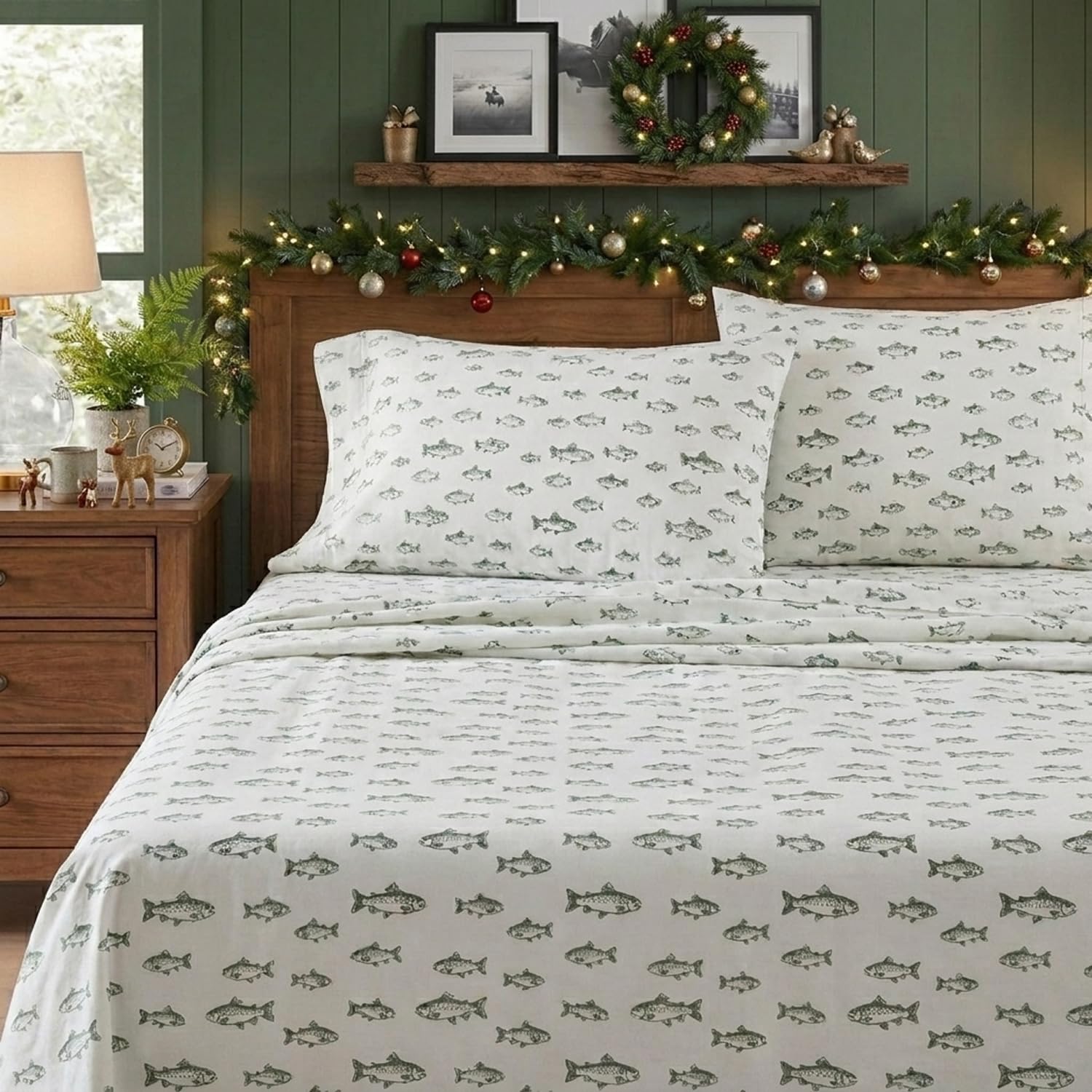 Eddie Bauer sheets on a made bed creating a cozy bedroom scene and relaxed style